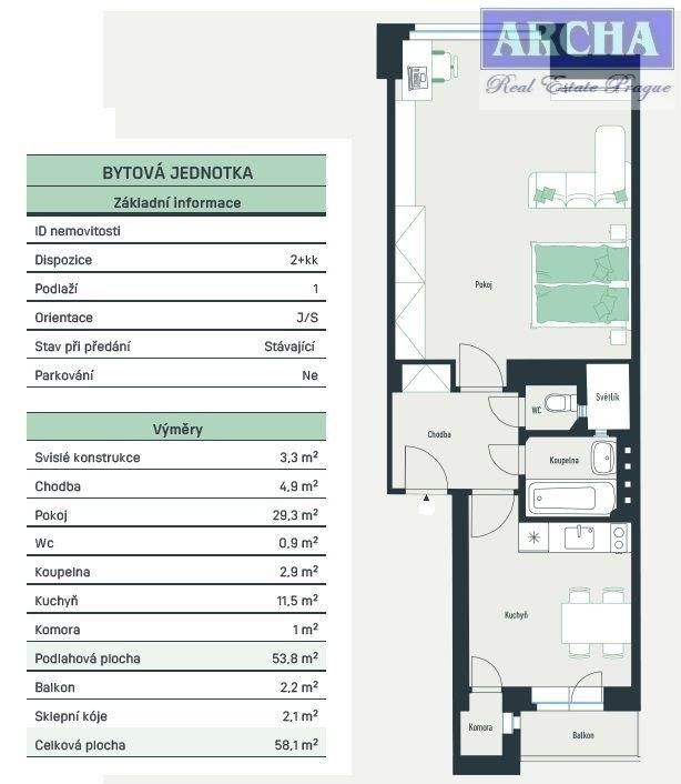 Prodej byt 2+kk - Jaurisova, Praha, 58 m²