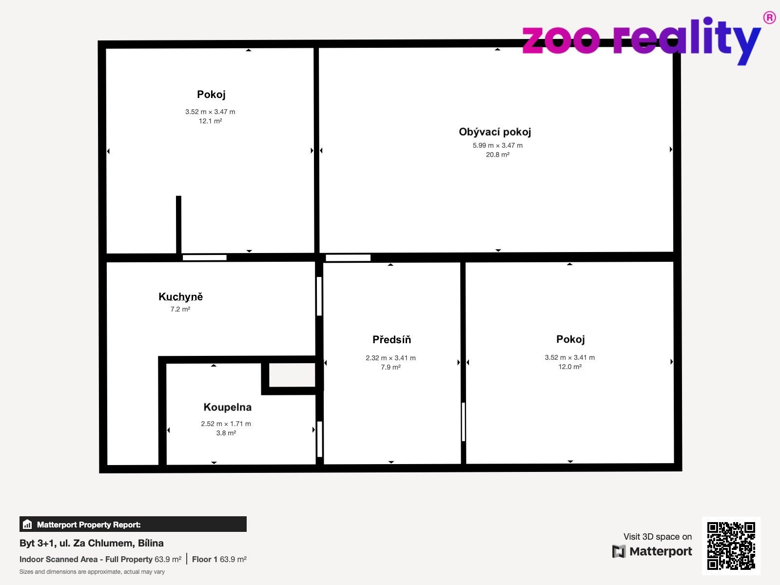 Prodej byt 3+1 - Sídliště Za Chlumem, Bílina, 66 m²