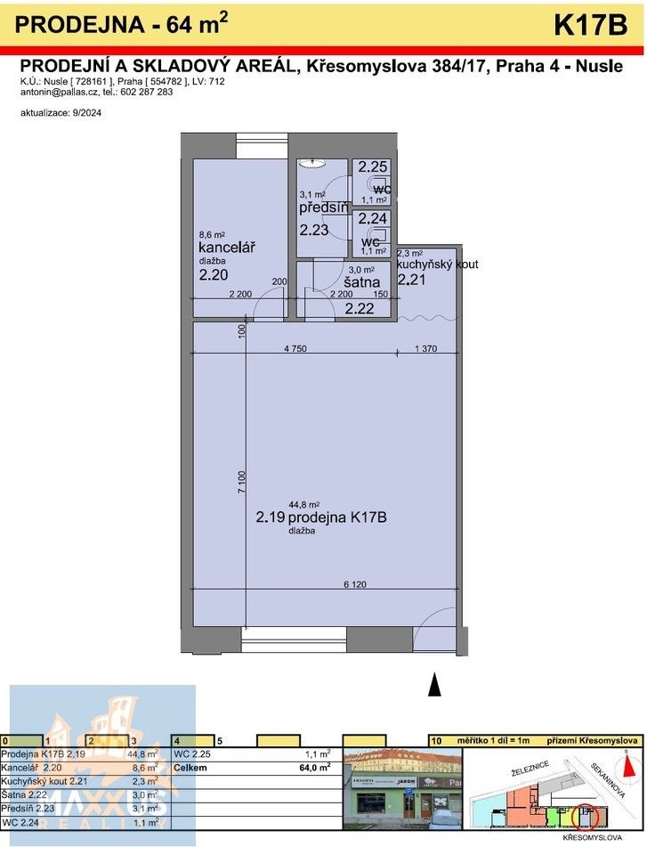 Pronájem obchodní prostory - Praha, 140 00, 64 m²