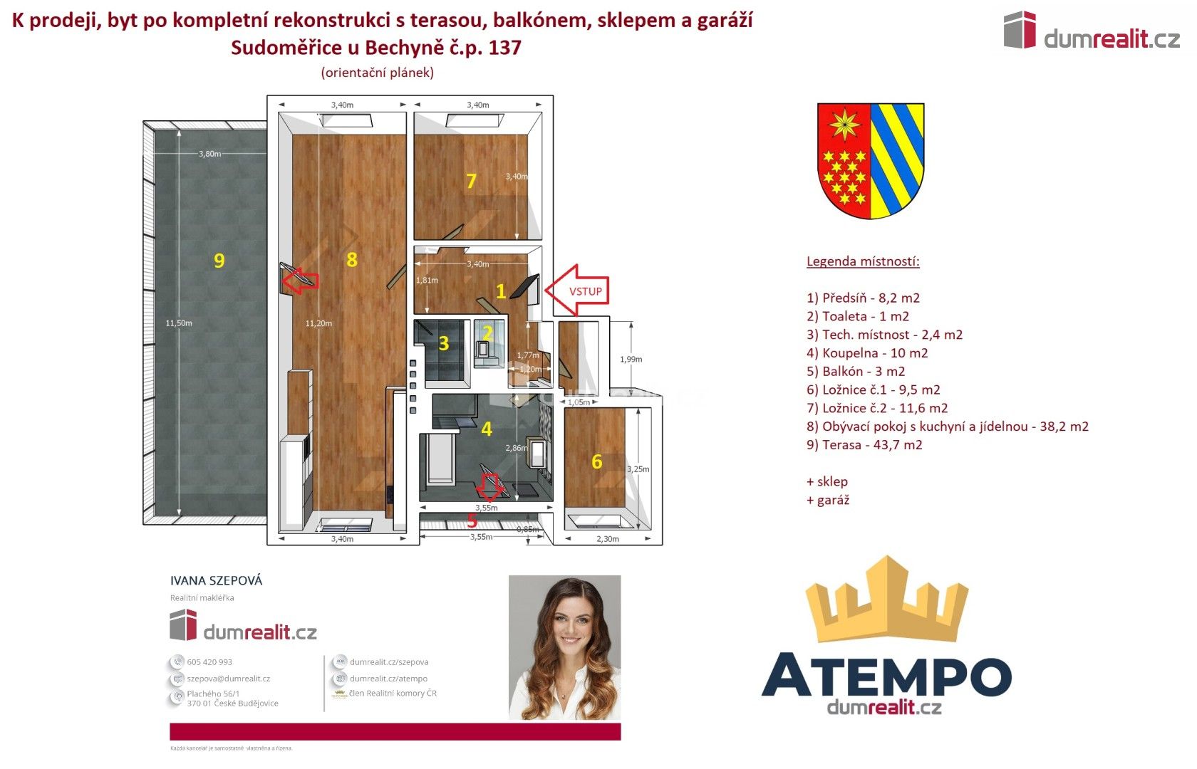 Prodej byt 3+1 - Sudoměřice u Bechyně, 124 m²