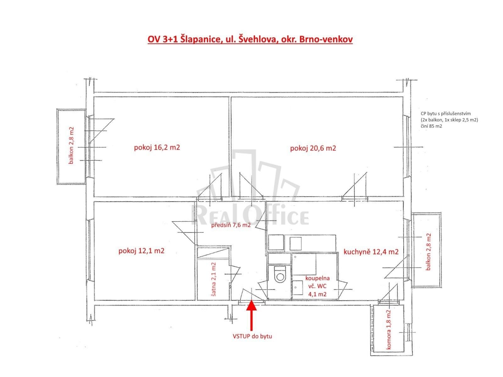 Prodej byt 3+1 - Švehlova, Šlapanice, 85 m²